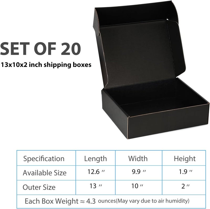 DUZCLI Small Shipping Boxes 13x10x2 Inches – Black Corrugated Cardboard Boxes (20-Pack) for Mailing, Packing, Small Business & Gift Packaging - Recyclable & Sturdy - Image 2